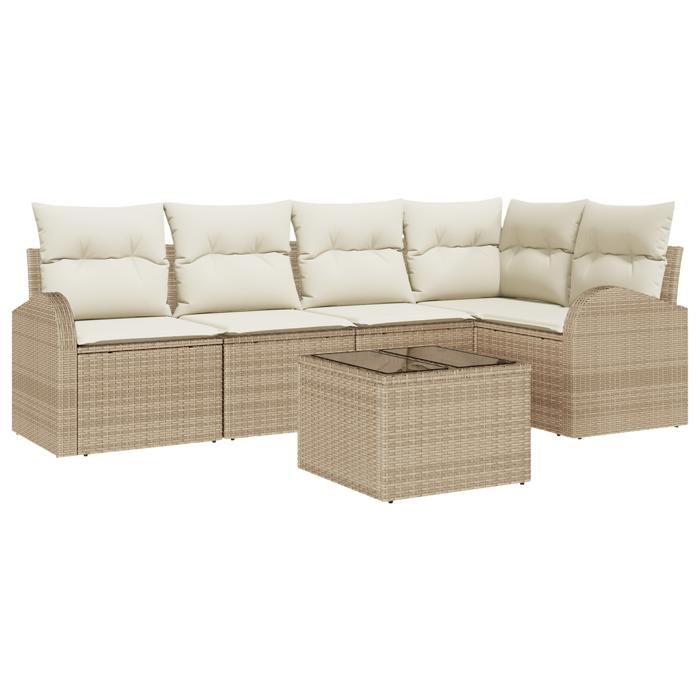 Ensemble de 6 pièces de canapés de jardin avec coussins en poly rotin marron, Canapé de jardin 2 places avec rangement et 3354720