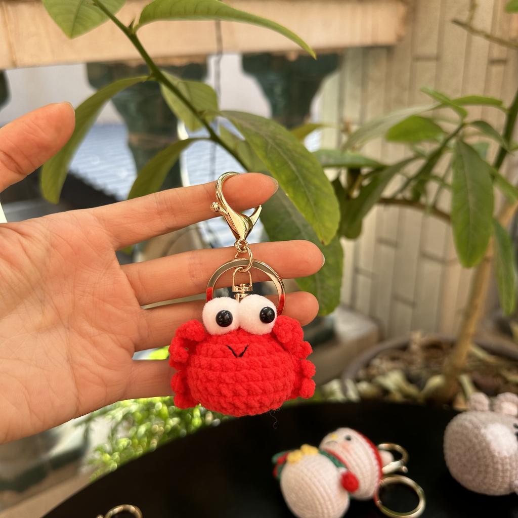 Handmade wool crocheted cartoon sunny day doll dog pig sheep chicken fox rabbit animal diy doll head key chain bag decoration