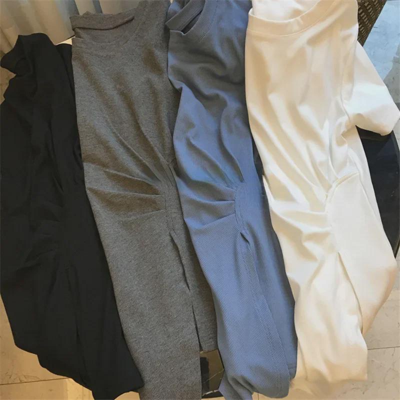 Top de damă cu talie laterală elastică, plisat, cu crăpătură și mâneci scurte - Tendință Vara 2025