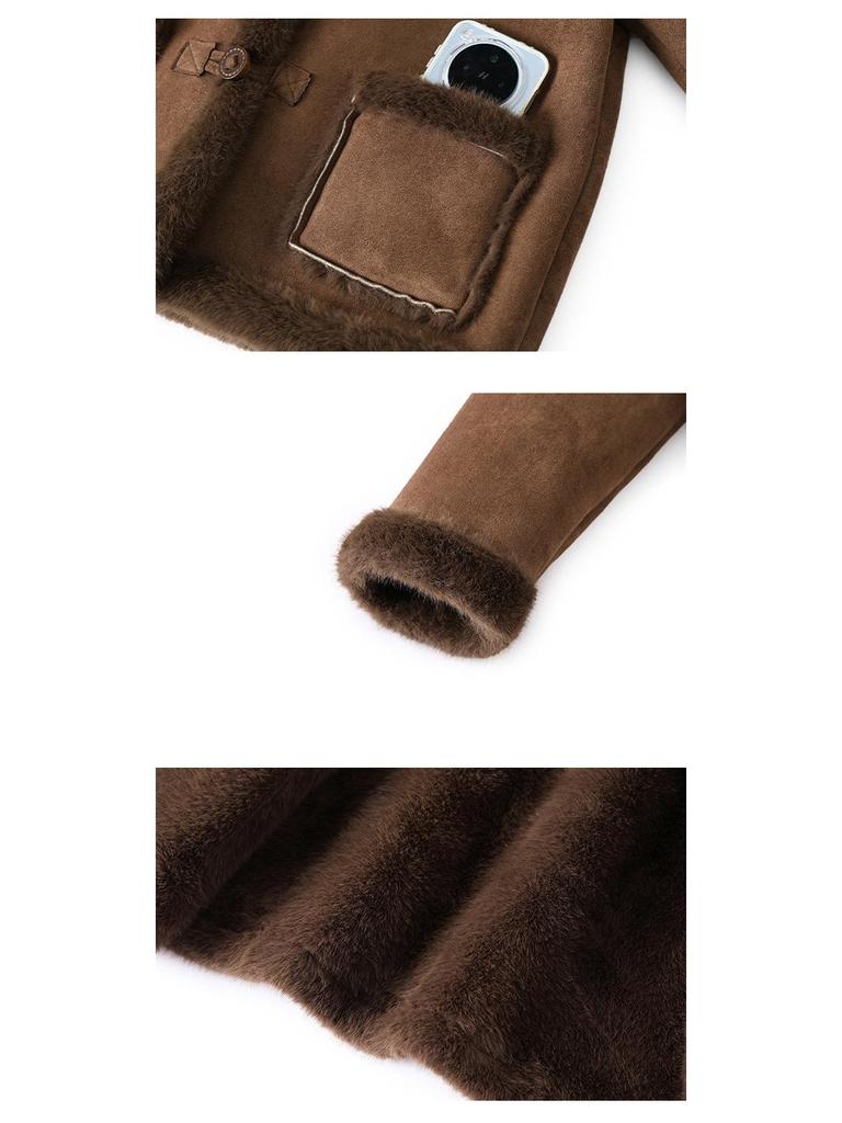 Mature Women's Fur-Lined Lapel Coat, Ages 40-60, Plus Velvet Warm Short Slimming Style