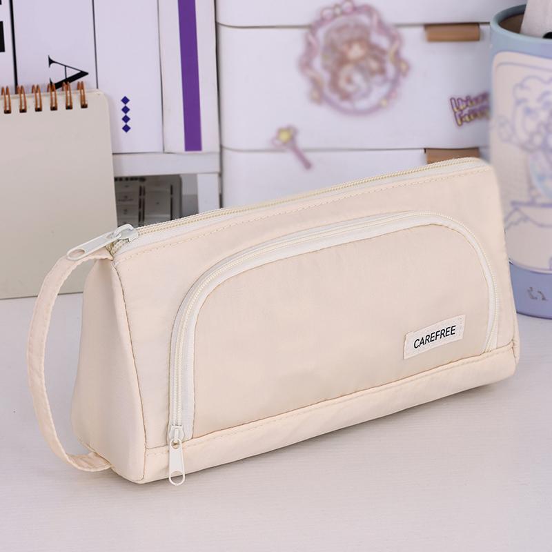 Pure color macaron lady handbag three-layer zipper large capacity student pencil case for class