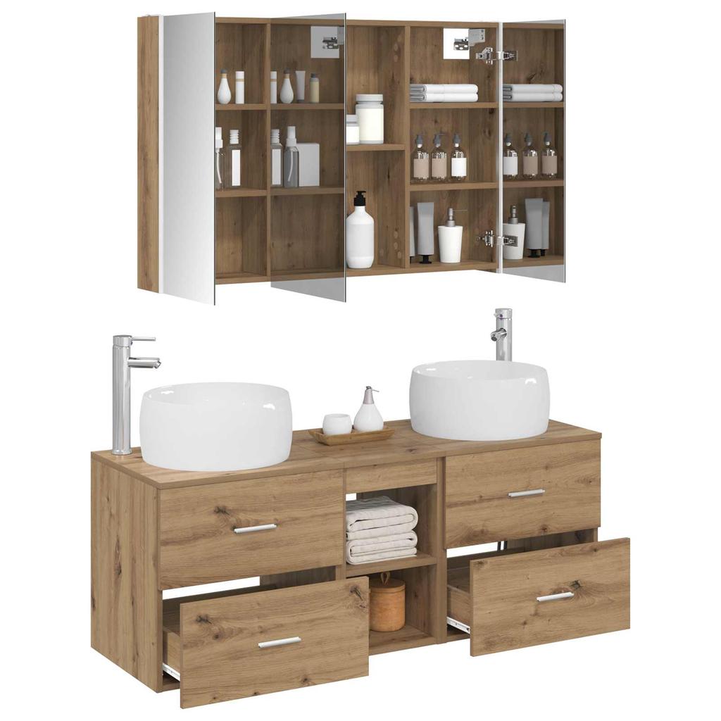 Bathroom Furniture Set 4 Pcs Artisan Oak Engineered Wood and Glass