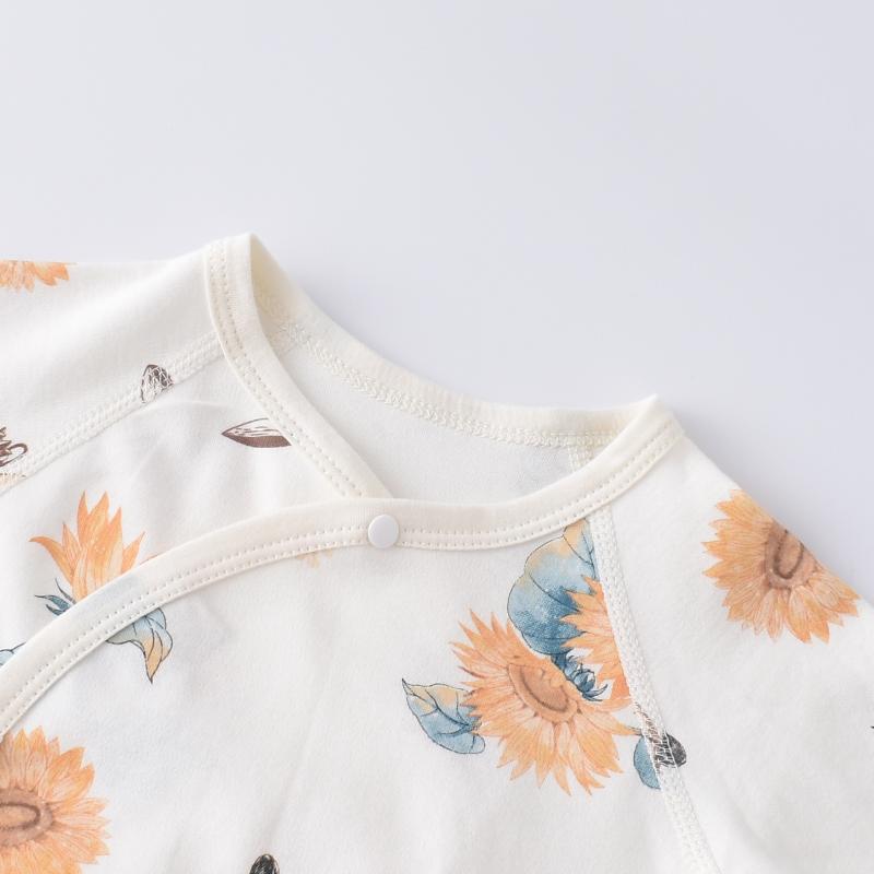 Cotton Baby Romper Long Sleeve Lap Shoulder Design Cross Front Ties Soft Comfortable Newborn Clothes Class A Safety