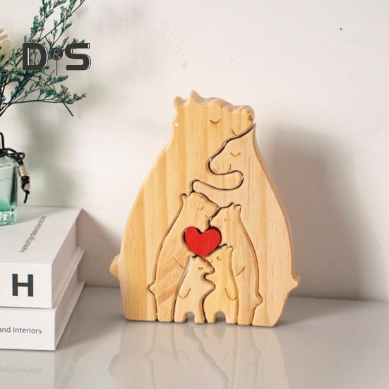 Personalisiertes Bärenpuzzle aus Holz mit 2–7 Familiennamen. Bärenpuzzle aus Holz, Schreibtischfigur, individuelle Skulptur mit Familiennamen für neue Eltern