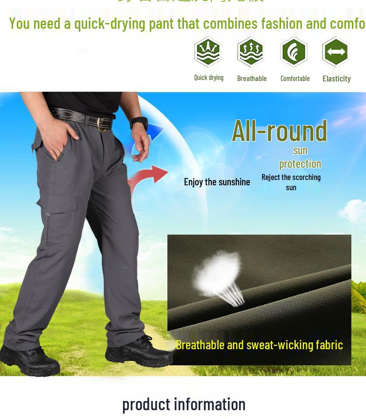 Men's Outdoor Quick-Dry Waterproof Trekking Pants - Casual Multi-Pocket Straight Leg Workwear