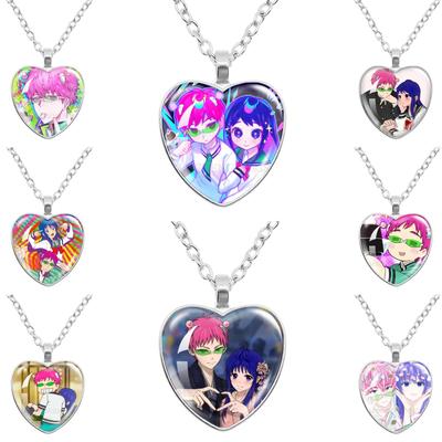 Saiki K Halskette Cartoon-Charaktere Saisuke Saito Teruhashi Kokomi Glas Herzform Anhänger Halskette Schmuck Anhänger Geschenk