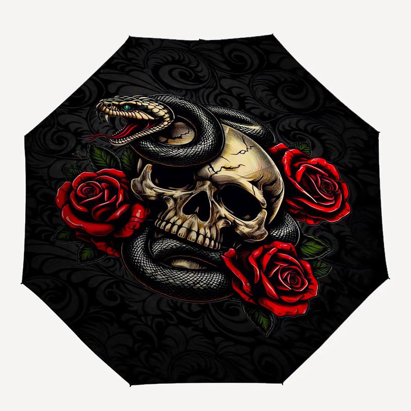 1pc Skull and Snake with Roses Umbrella with Plastic Handle, Suitable for All Seasons Outdoor PT385