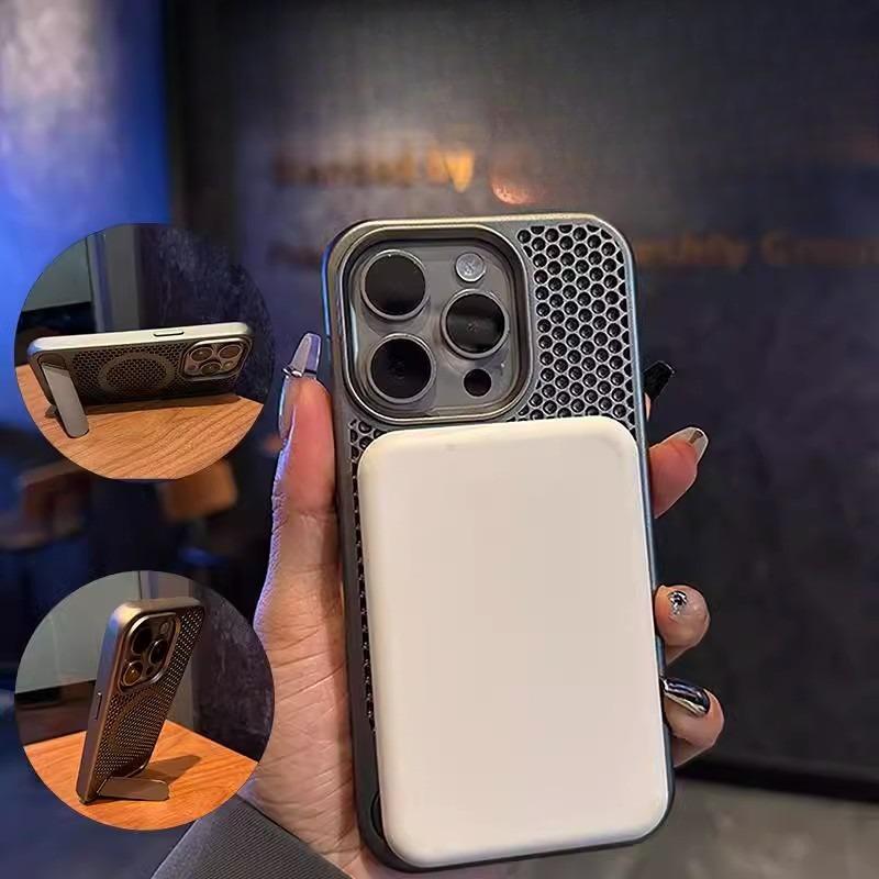 Applicable To IPhone16 Hollow Honeycomb Cooling Mobile Phone Case Apple 15 Promax Magnetic Folding Bracket Protection Case