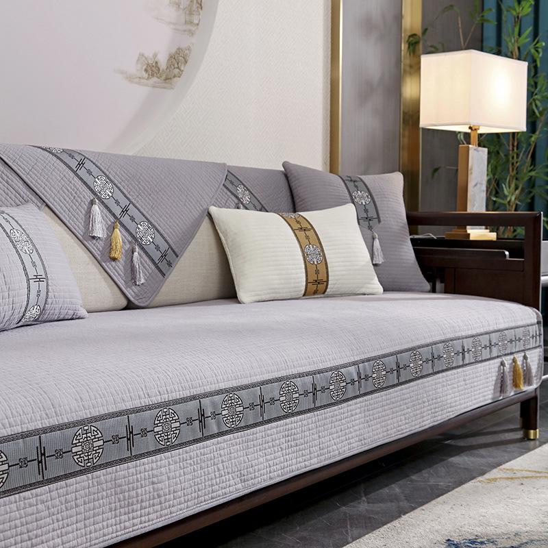 Solid Wood Sofa Cushion New Chinese High-grade Non-slip Cushion Pure Cotton Four Seasons General Simple Modern Sofa Cover Cover