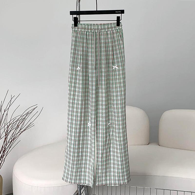 Women's Patchwork Color Contrast Plaid Loose Mopping Casual Fashion Wide Leg Pants