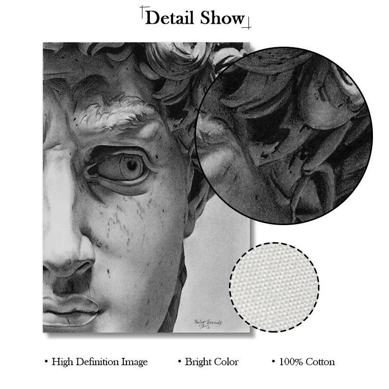 Retro Renaissance David Solid Sculpture Canvas Paintings Half A Face Portrait Print Posters Art Pictures for Room Wall Decor