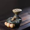 Yixing Purple Clay Tea Pet Frog Lotus Leaf Sculpture Tea Figurine Desktop Ornaments Handmade Crafts Home Tea Set Decoration