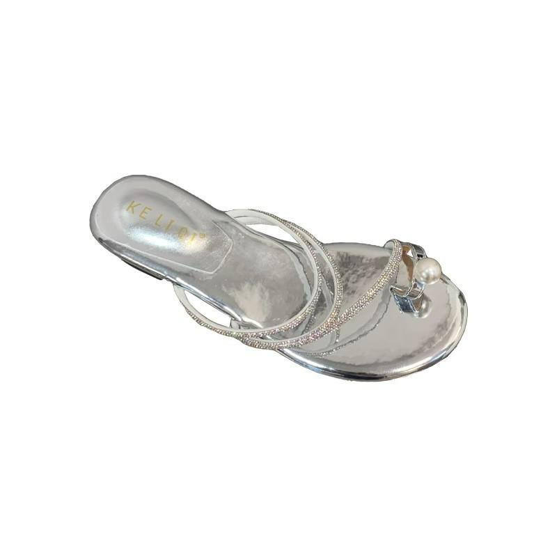 Huge Good-looking Slope Heel Thick-soled Silver Rhinestone Cool Slippers for Women's Summer Wear 2025 New with Skirt Cover Toe Sandals