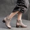 Johnature Retro Prodyšné Holínky Letní Sandály Móda z pravé kůže Dámská obuv na vysokém podpatku