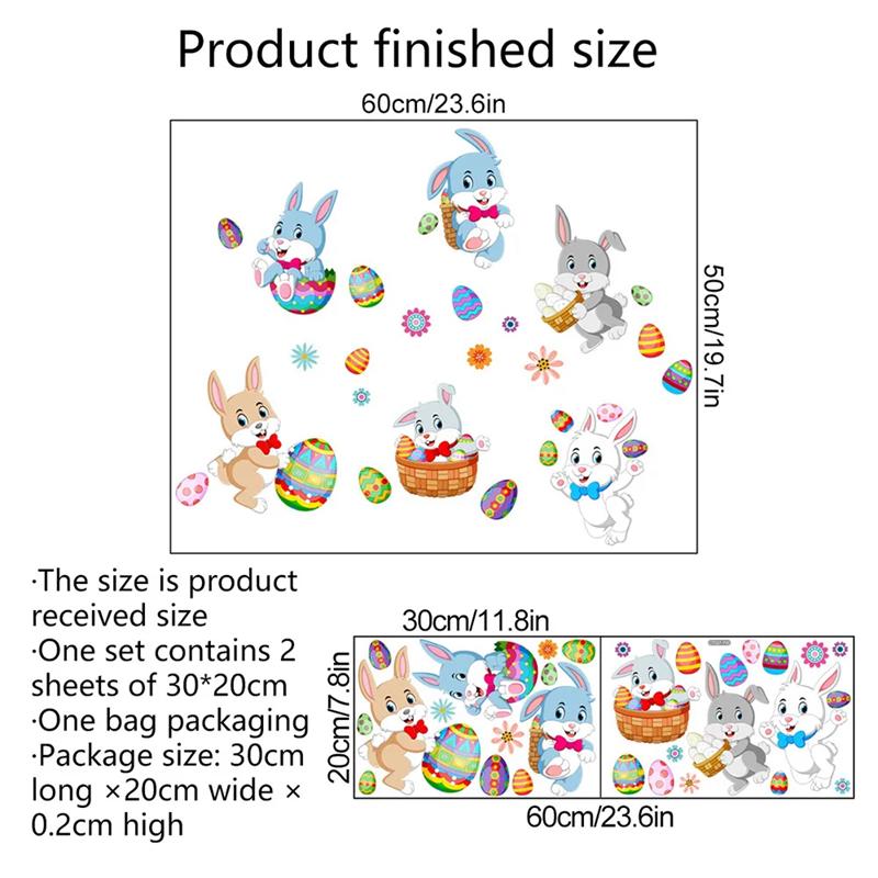 

2 Sheets Easter Bunny Egg Window Sticker Cartoon Rabbit Wall Sticker DIY Decal 2026 Happy Easter Party Home Kids Room Decoration