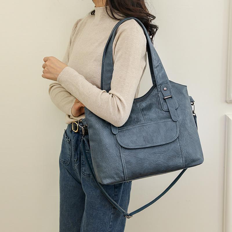 Trendy Winter Soft Leather Shoulder Bag for Middle-Aged Ladies