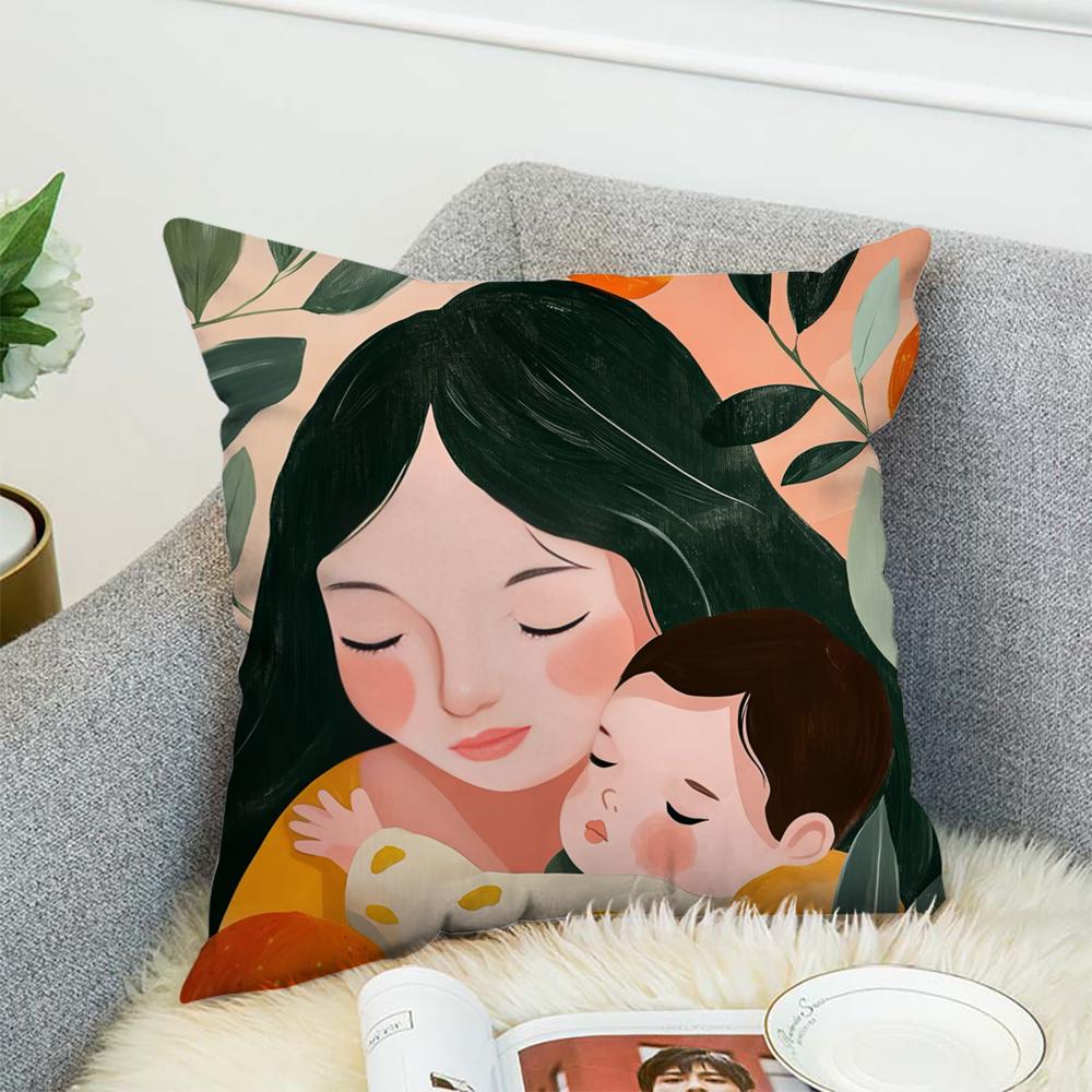 Love Mother Kids Flower Art Pillow Case For Car Sofa Decorative Home Double-sided Print Plush Square Throw Pillow Cushion Cover