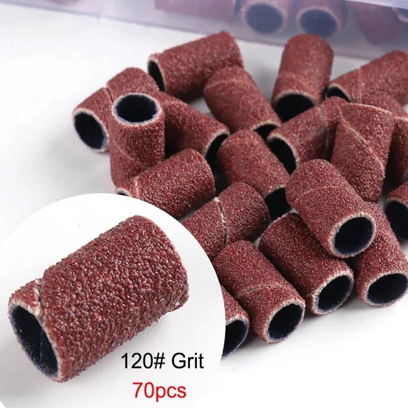 210pcs Sanding Cap Bands For Electric Manicure Machine 180/120/80 Grit Nail Drill Grinding Bit Files Pedicure Tool
