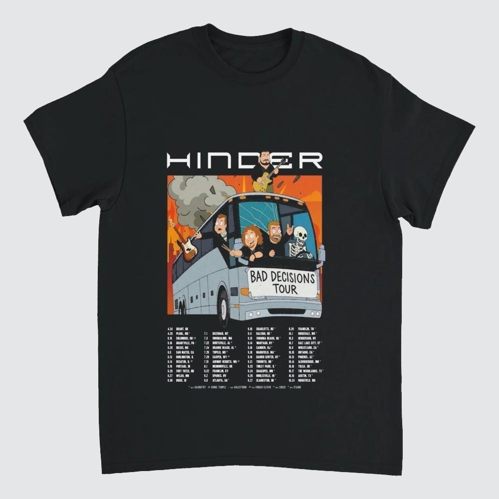 Rare Hinder Bad Decisions Tour Music Black S to 5XL Concert Shirt SN860 XXL