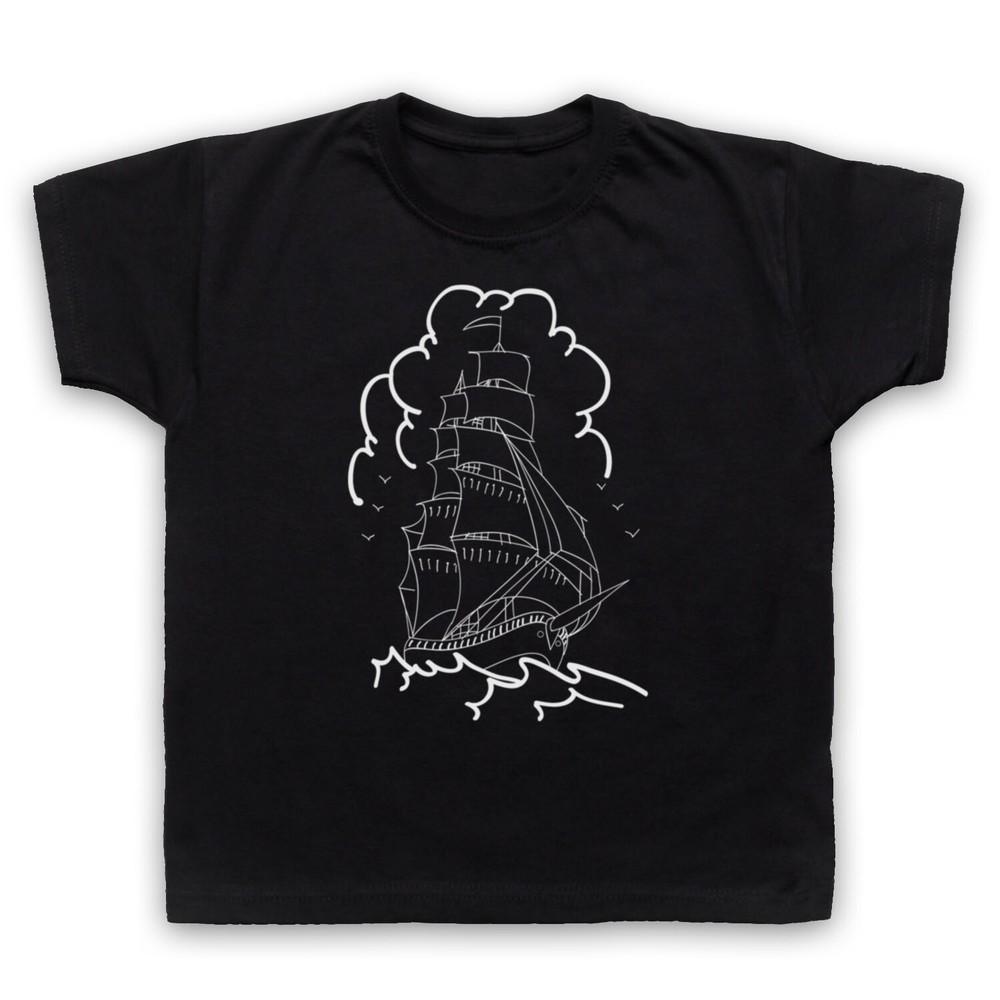 

Pirate Ship Tattoo Graphic Illustration Cool Sailor Kids Childs T-Shirt 3XL