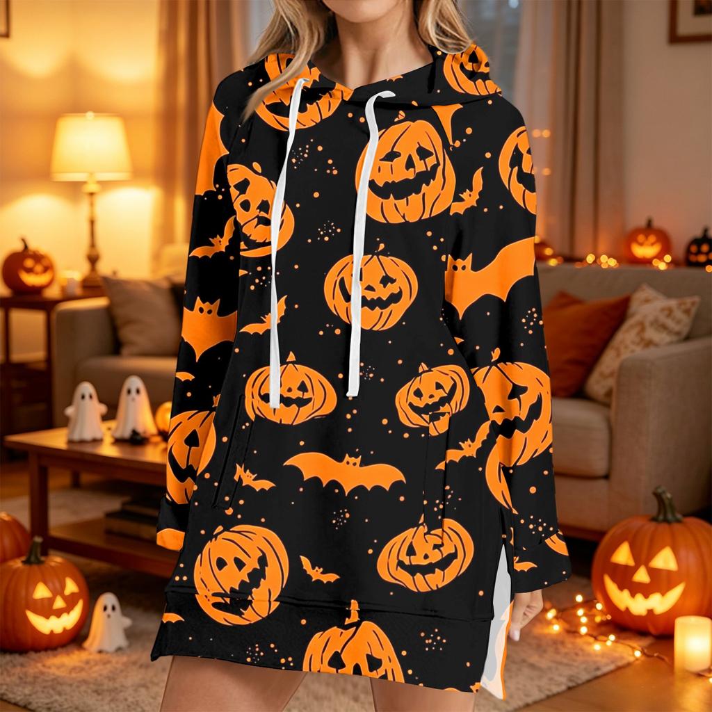Women's Casual Long Sleeve Halloween Print Hoodie Pullover Top