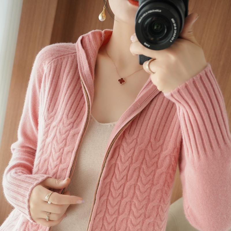 

Women s Knitted Zipper Sweater Cardigan Short Style Stand Up Collar Loose Spring and Autumn Plus Size Top S рожевий