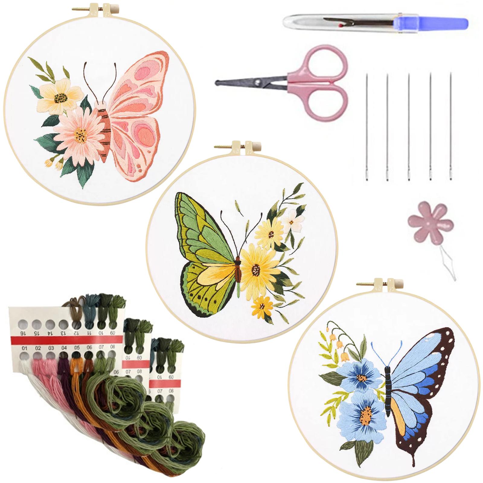 3 Набора Набор для вышивания крестиком с пяльцами, вышивка «Цветы и птицы», стартовый набор для вышивания, набор для практики стежков 30x30 см для начинающих