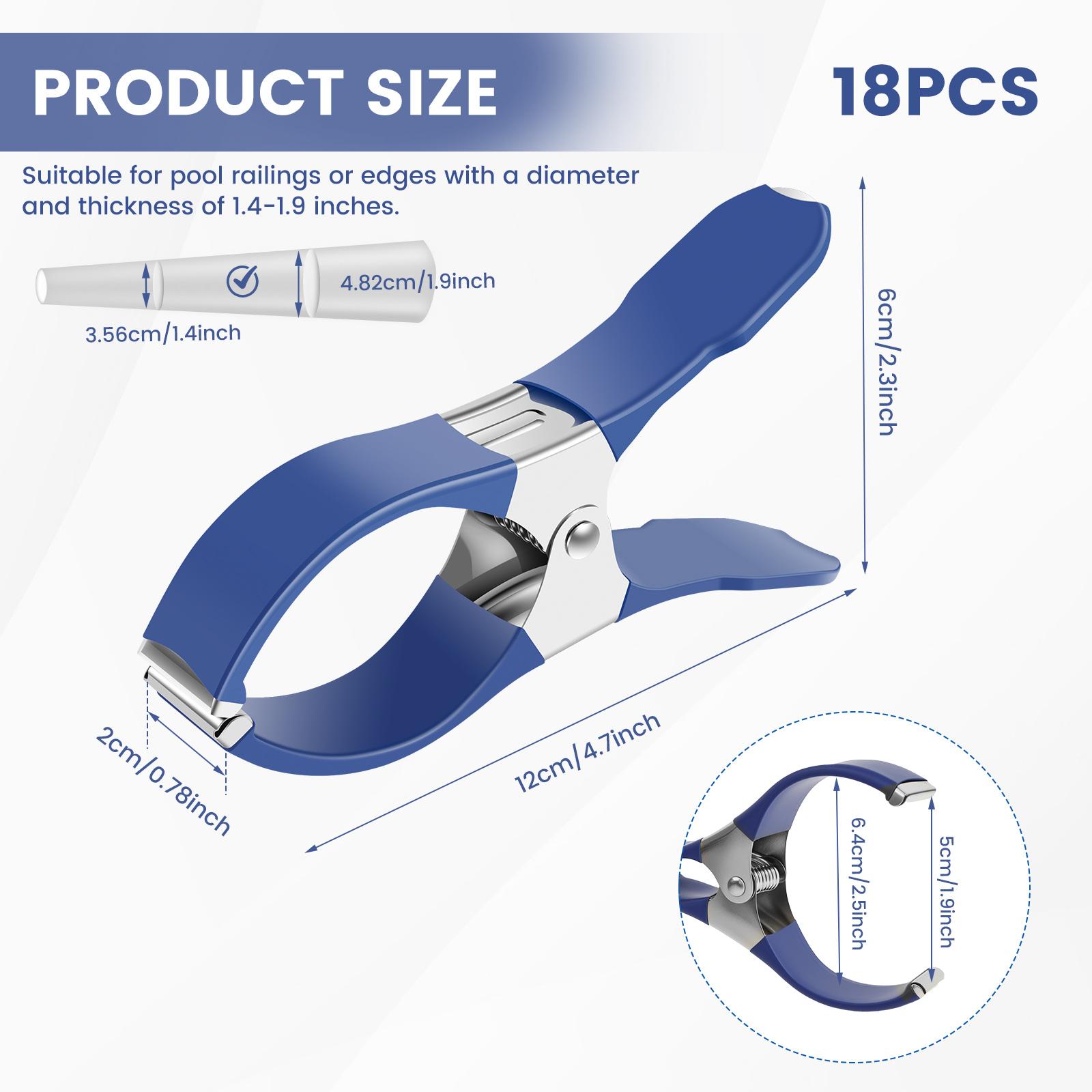 

18Pcs Durable Stainless Steel Pool Cover Clips with Protective Film Heavy Duty Windproof Spring Clips Strong Clamping Force