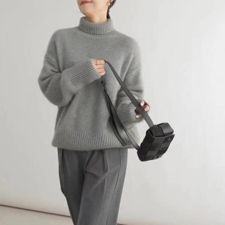 Autumn Women's Knitted Turtleneck Pullover Loose Thick High Neck Jumper Long Sleeved Korean Fashion Lazy Style Sweater Women