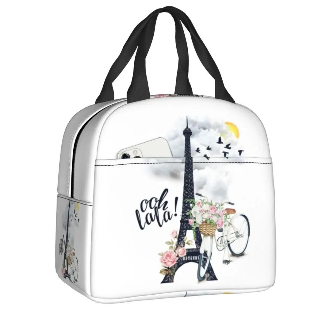 Eiffelturm Isolierte Lunchtasche für Camping Reisen Romantische Französische Liebe Auslaufsichere Kühltasche Thermische Lunchbox Frauen Kinder