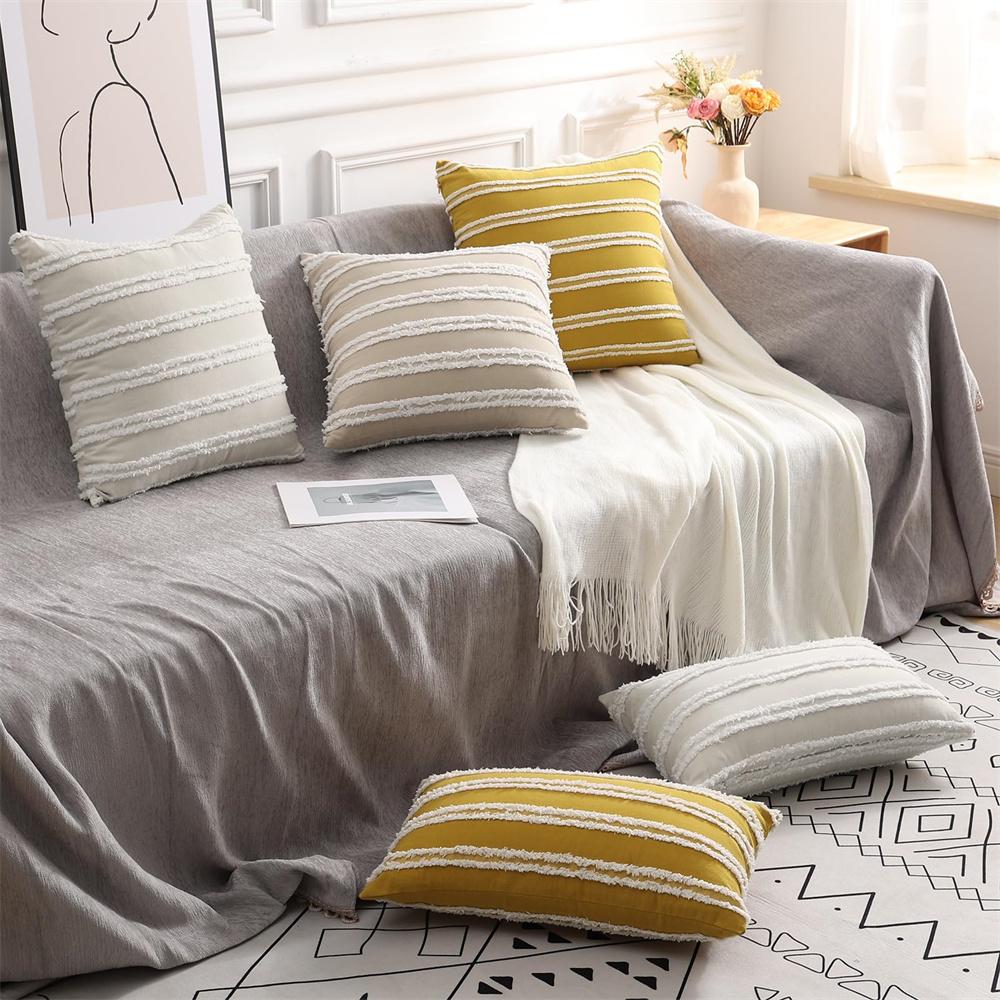 Boho Throw Pillow Cover Striped Cushion Cover Cotton Linen Pillow Case For Couch Sofa Living Room Corduroy Cushion Cover Sofa Modern Pillowcase Decro
