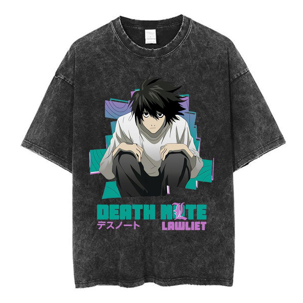Vintage Washed Anime Death Note Manga Logo Graphic T-shirt Men Women Printed Tee Summer Casual Fashion Clothing Tops High Quality Streetwear
