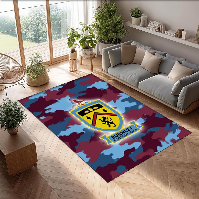 Burnley Football Print Crystal Velvet Rug, Comfortable Water Absorbent Non Slip Indoor Floor Carpet