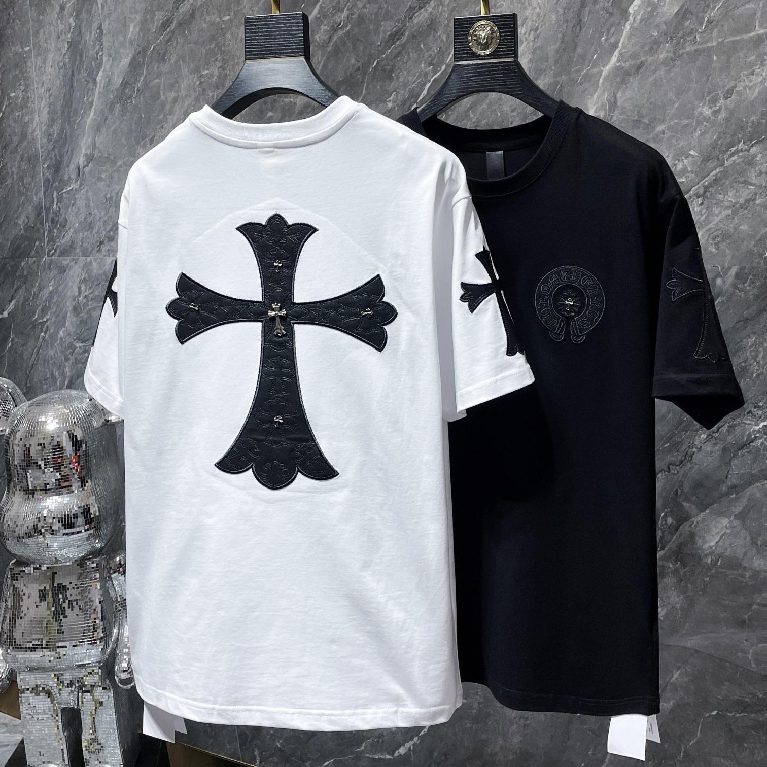 

8558 CHROME HEARTS 2025 Літня нова високоякісна бавовняна кругла горловина Вільна чоловіча та жіноча футболка великого розміру Парна футболка XL чорний