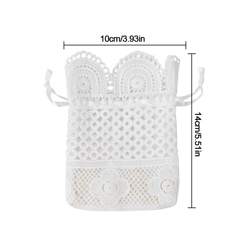 3pcs White Lace Drawstring Gift Bags Jewelry Bags for Wedding Favors Birthday Party Christmas Cookie Candy Snack Packaging Decor