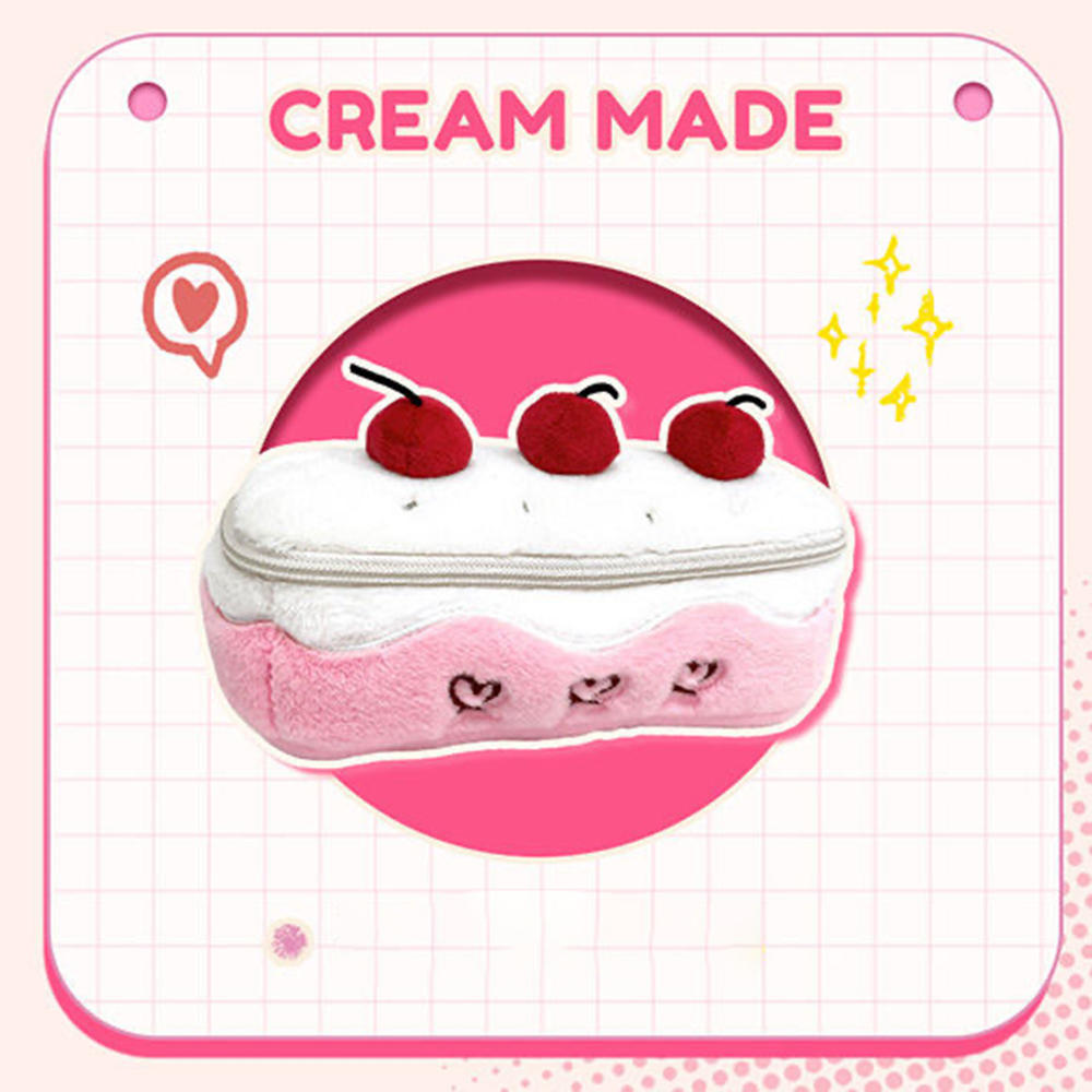 Cute Plush Cherry Cake Pen Case Exquisite Pen Storage Bag Large Capacity Student Stationery Bag Korean Cosmetic Pencil Pouch