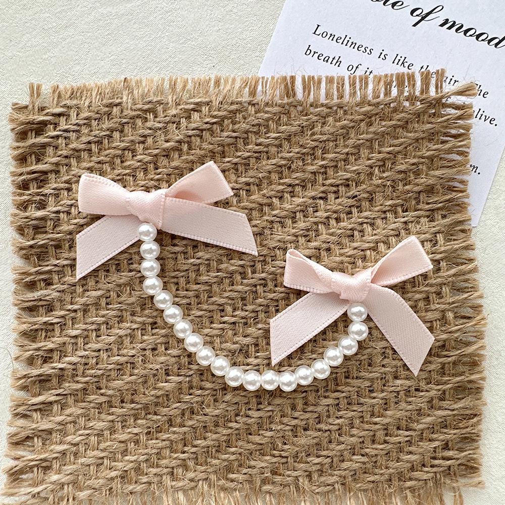 2Pcs Bows Pearl Chain Patch Accessories long streamers Ribbon DIY Lolita Dresses Clothing Accessories
