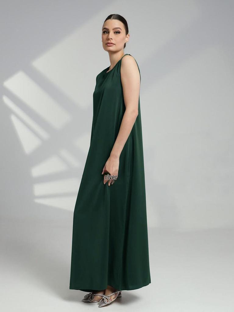 M269# Muslim Women's Sleeveless Abaya Base Layer Vest Dress - Loose, Casual, Long