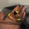 Titanium Steel Oval Agate Stone Gold Ring - Women's Niche Fashion Accessory