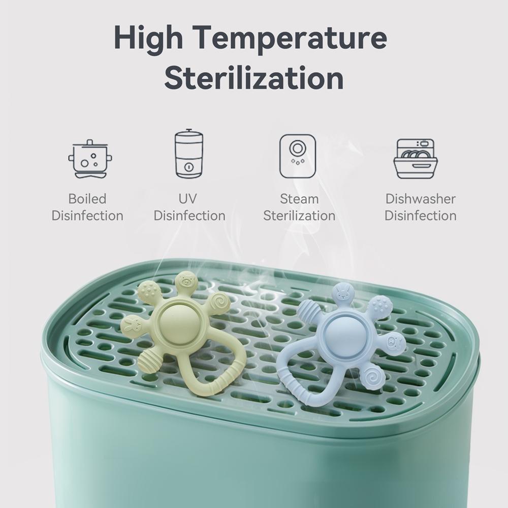 BPA Free Silicone Teether Food Grade Baby 0-12 Toys Teething Rattle Sensory Toys for Toddlers Silicone Hand Bell Soothing Toys