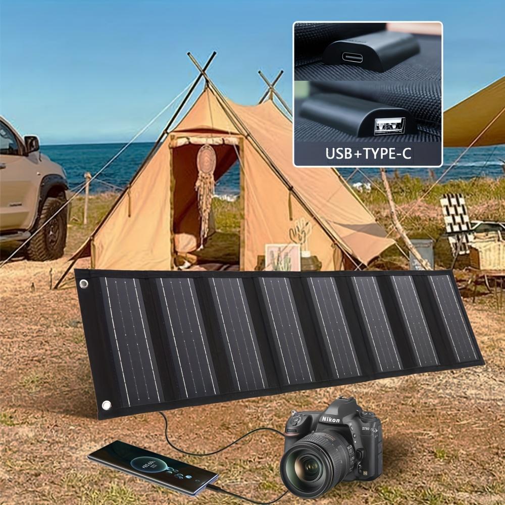 Cargador de panel solar plegable de 60W con alta tasa de conversión, adecuado para teléfonos móviles, iPhones, iPads, ordenadores portátiles, camping y viajes en autocaravana.