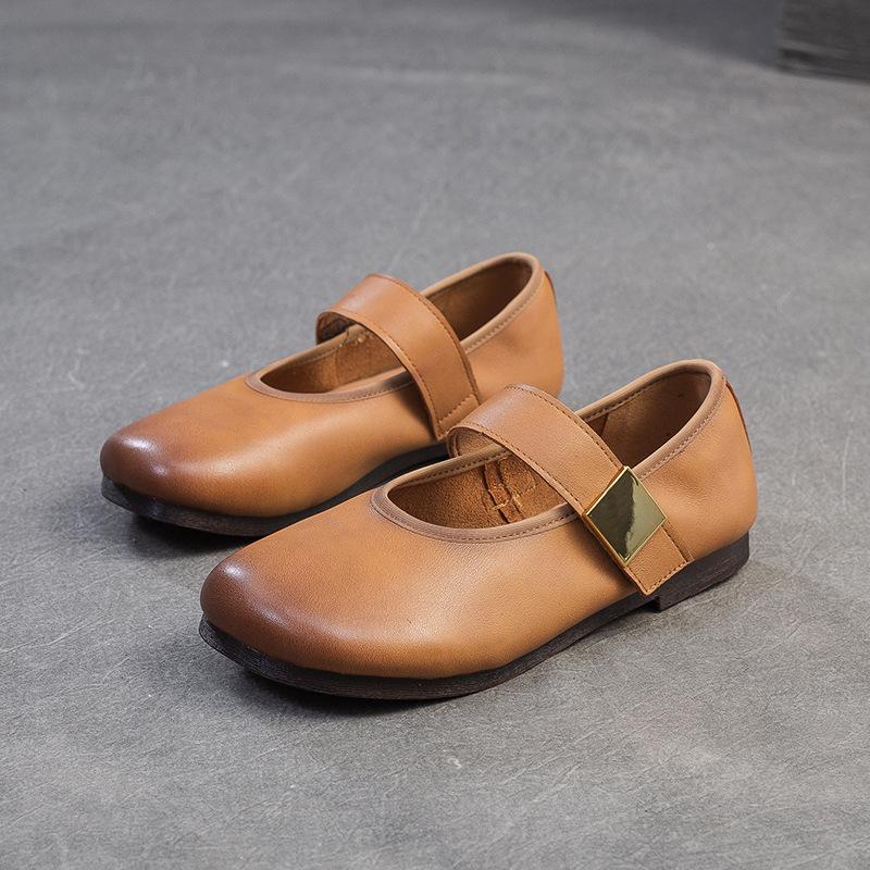 Fashion GKTINOO 2025 Summer New Retro Comfortable Round Toe Soft Soled Flats Casual Solid Color Soft Cowhide Women's Shoes