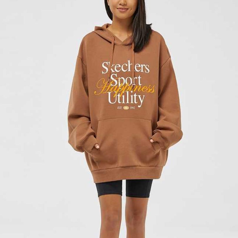 Skechers American Street Retro Sports Casual Warm Loose Comfortable Pullover Hoodie Men hoodies Caramel-Coffee L324U022-03F9