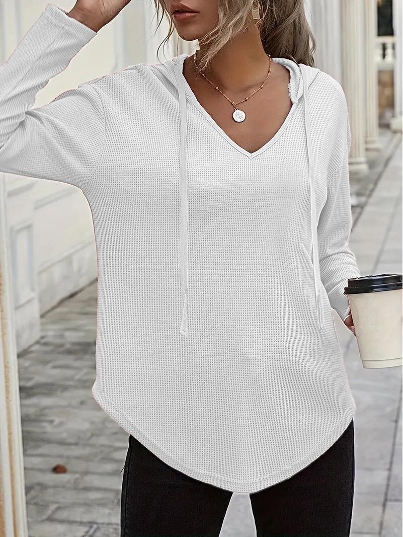 

Elegant 2025 V-Neck Women s Hoodie - Soft Long Sleeve Drawstring Sweatshirt Medium білий