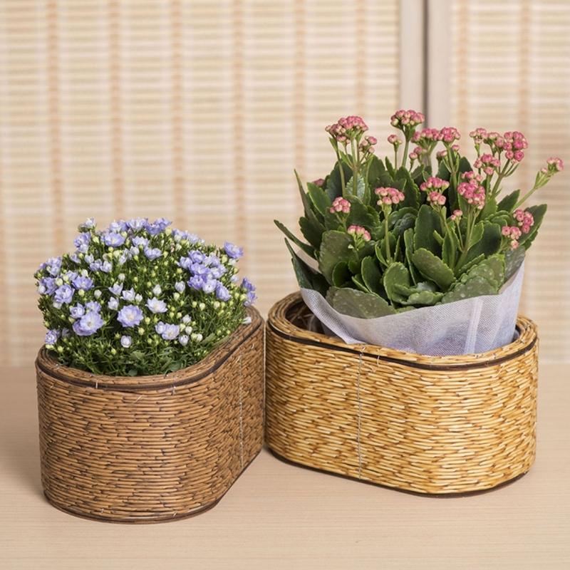 Natural Flower Plant Basket With Woven Rattan Design For Indoor And Outdoor Use Perfect For Herbs And Potted Flower Use