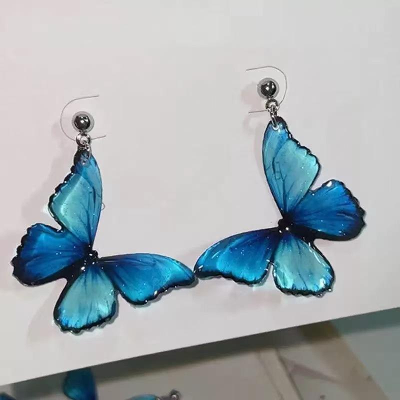 Personalized blue butterfly stud earrings, female sweet Mori dream fairy earrings, light luxury earrings.