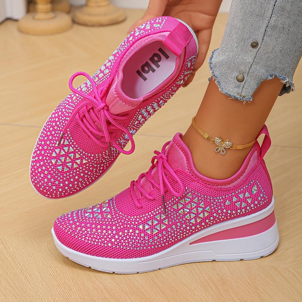 A Pair of Crystal-Embellished Women'S Sneakers | Casual Low-Top, Comfortable and Versatile for All-Season Wear, Fabric Upper and PVC Sole