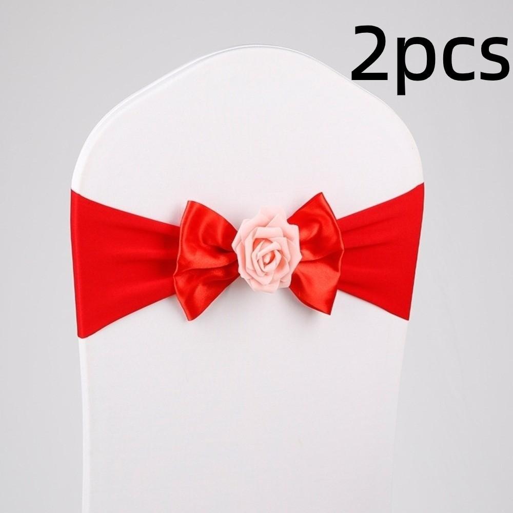 2pcs Vintage Satin Chair Sashes Band Multicolor Chair Back Flower Durable Chair Bow Tie Birthday