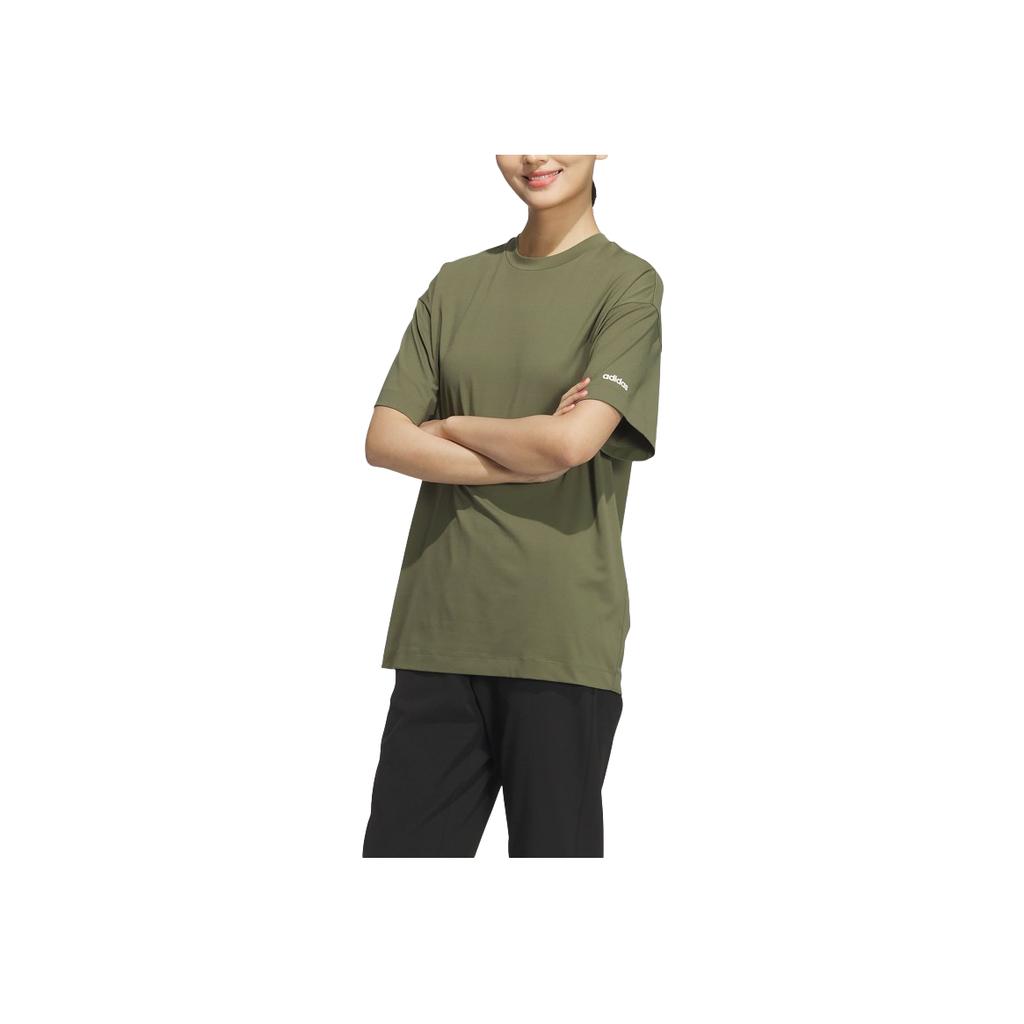 Adidas Sports Series Round Neck Pullover Comfortable Short Sleeve T-Shirt Unisex Tops Rock-Olive-Green JI8478