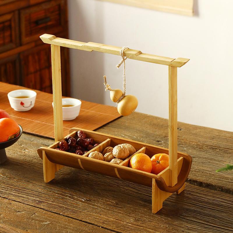 Bamboo Fruit Plate Pastry Box Beam Box Dried Fruit Plate Dessert Table Creative Household Dim Sum Basket Japanese Restaurant Tray